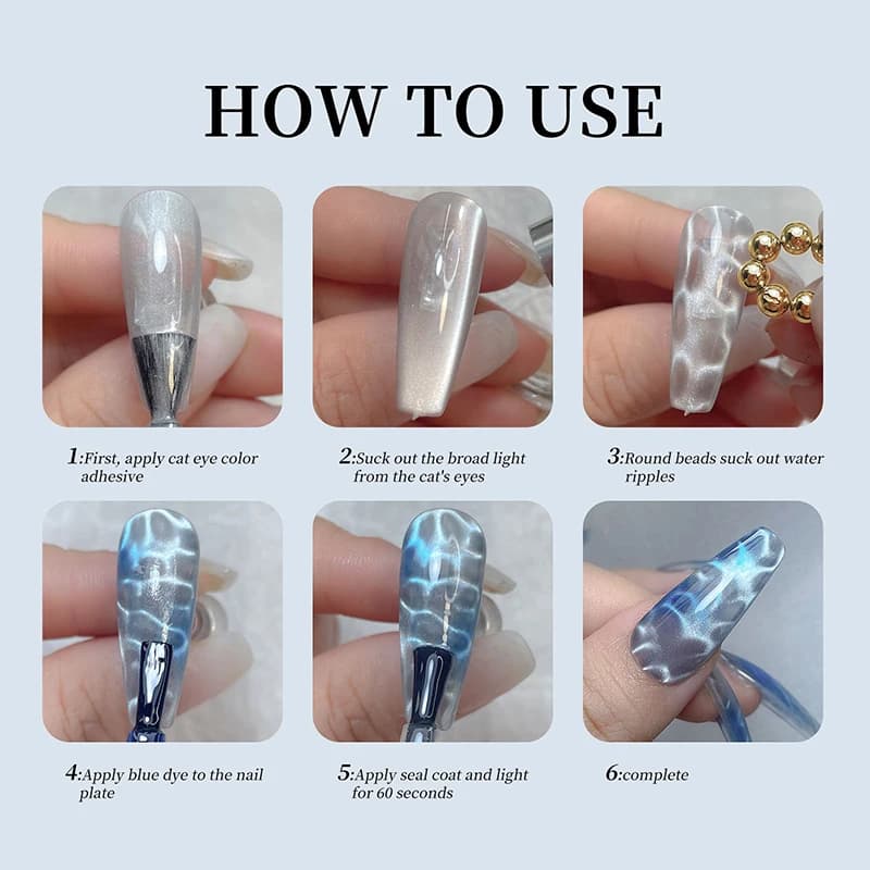 10 pièces/20 pièces ondulation de l'eau oeil de chat perles de Gel magnétique multifonctionnel Nail