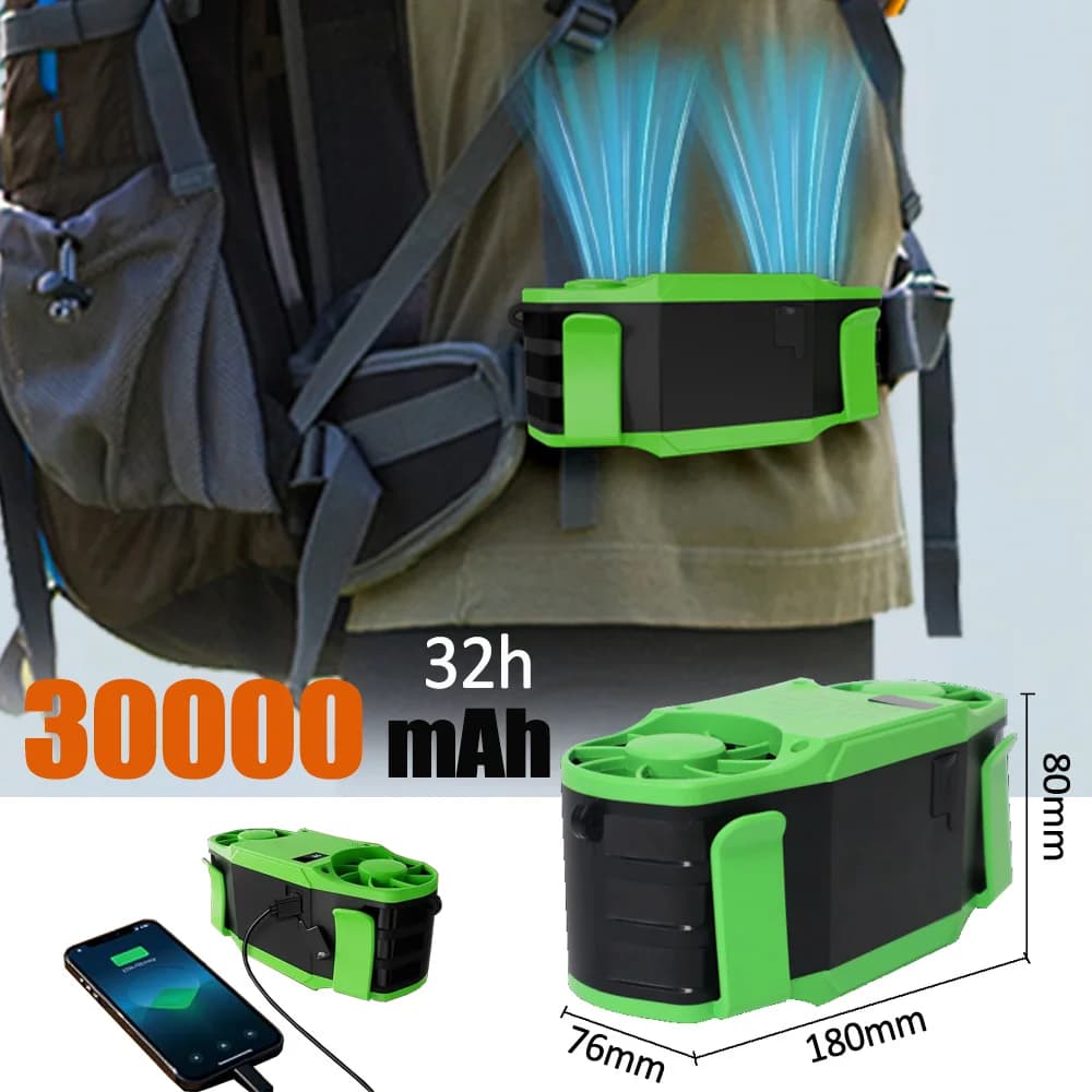 30000mAh ventilateur de taille Portable fort débit d'air Daul 7 vitesses 11000 tr/min ventilateur à