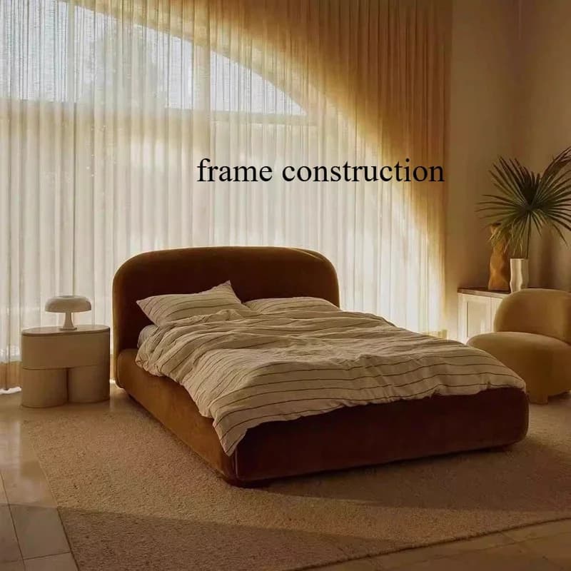 Lit de créateur italien de luxe léger en tissu chenille, style crème, pour chambre principale de vil