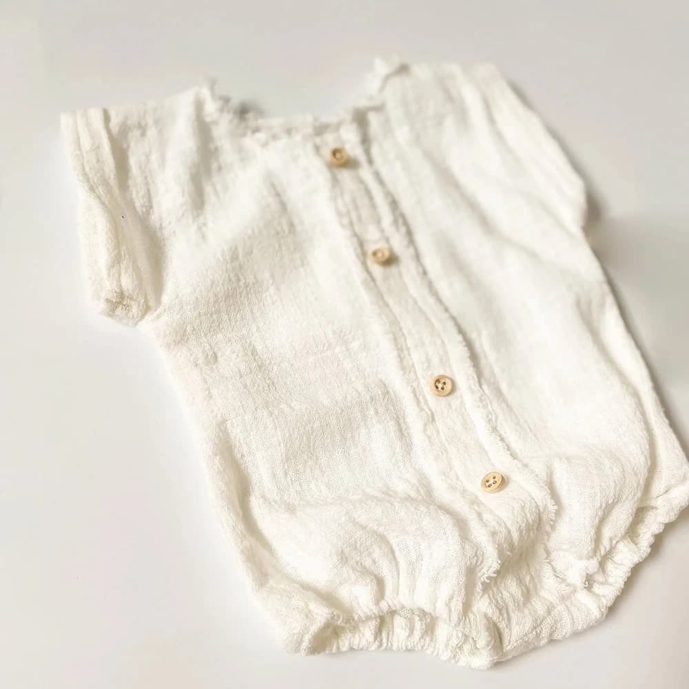Barboteuse de photographie pour nouveau-né, bouton en lin blanc, manches courtes, accessoires Photo