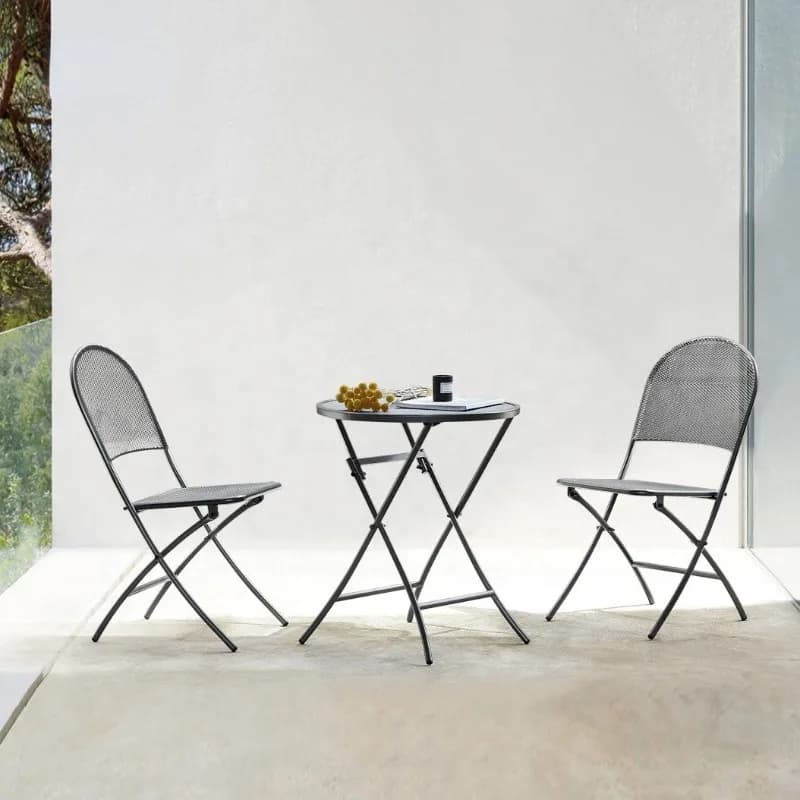 Ensemble table à manger et chaises de jardin en métal pliable, petite terrasse, 3 pièces