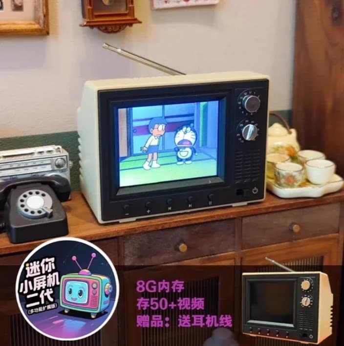 Maison de poupée, meubles miniatures, articles, nouvelle Mini TV rétro de deuxième génération, peut