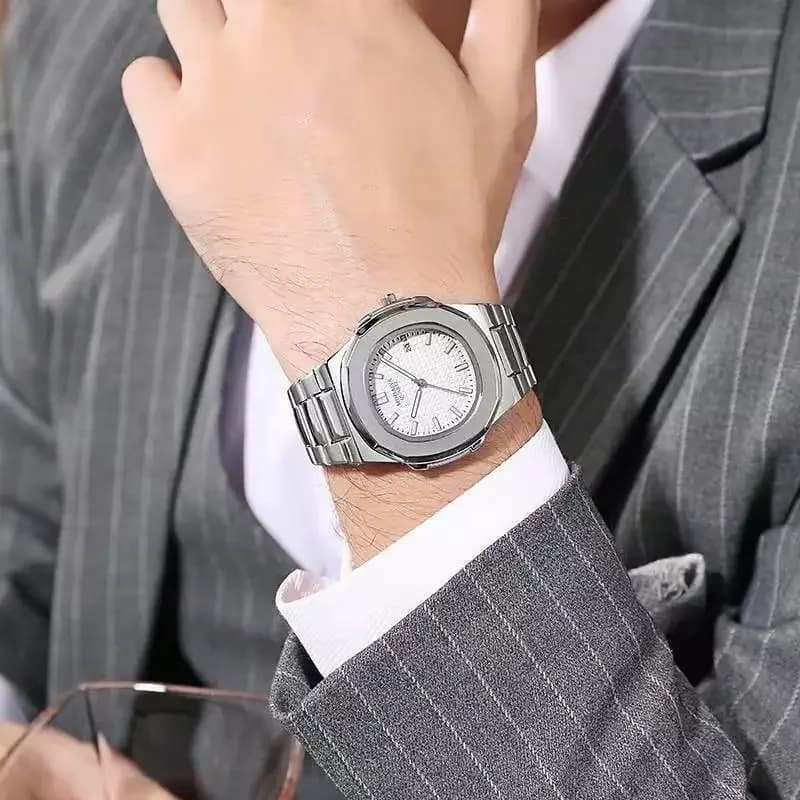 Montres à quartz carrées de luxe pour hommes, design classique à rayures, cadran avec bracelet en ac