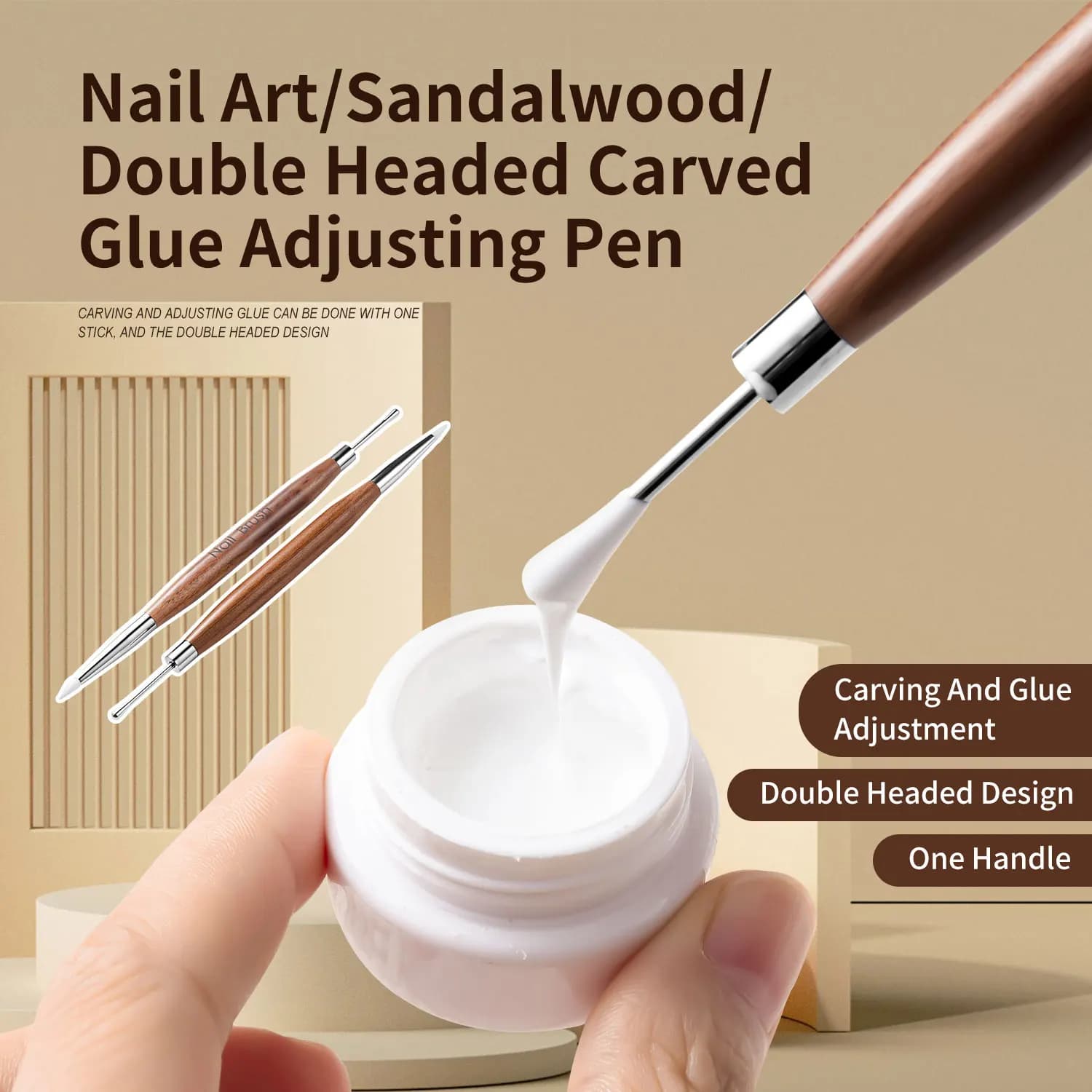 Stylo de sculpture d'ongles en bois de santal à double tête, brosse multi-usage 3D, vernis Gel pour
