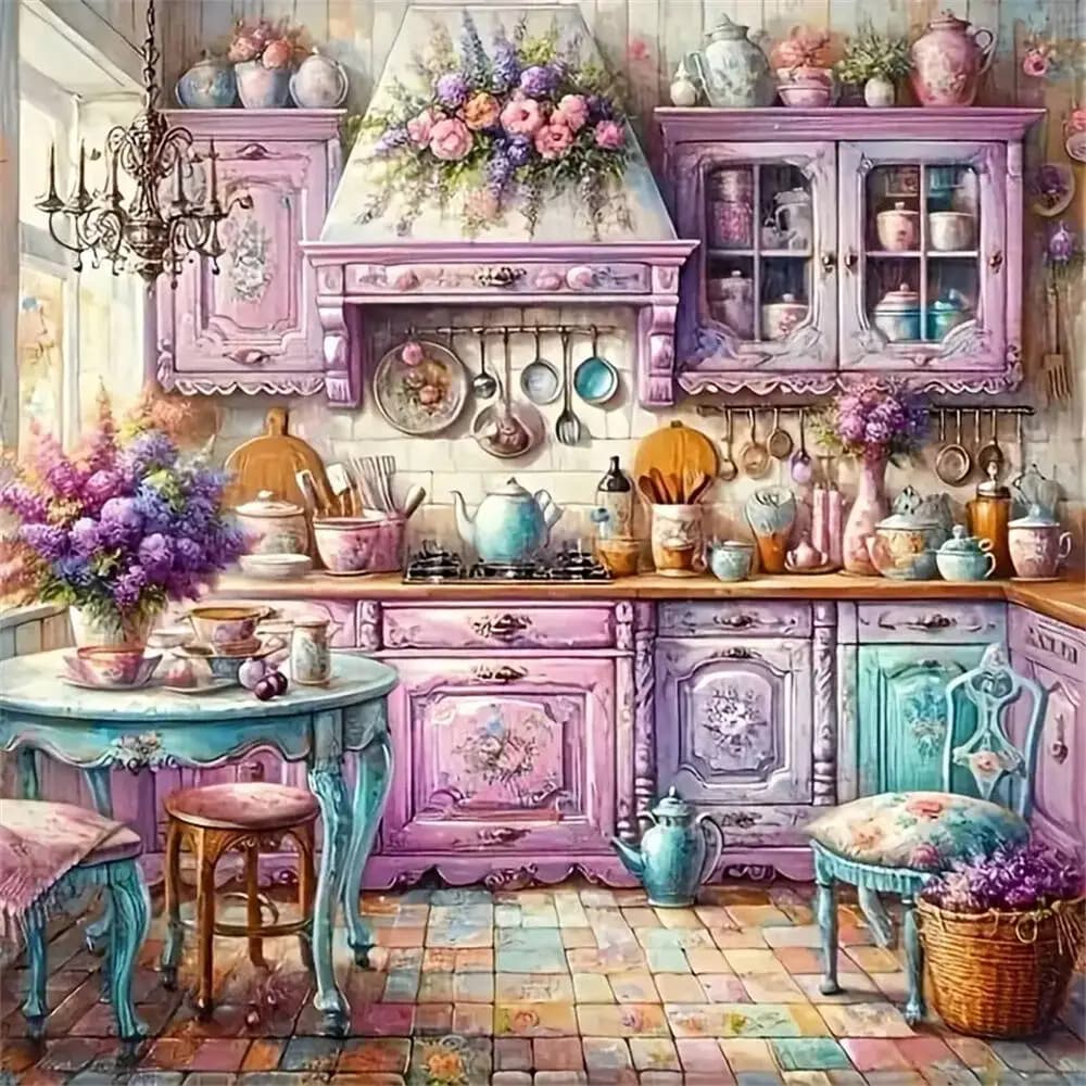 Peinture Diamant Paysage Mosaïque Cuisine DIY, Strass pour Décoration Maison, Convient aux Débutants