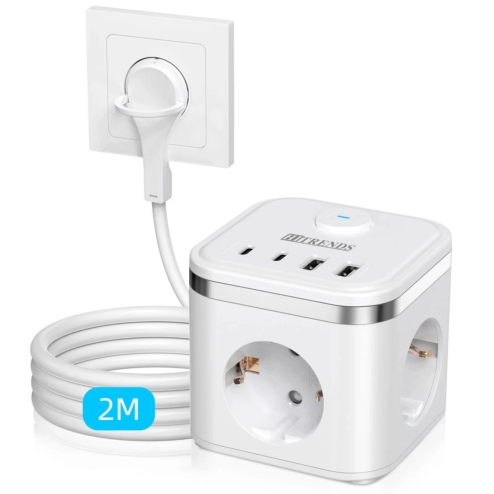 Prise de charge de bureau multifonctionnelle 7-en-1, chargeur rapide 3AC+4USB, prise plate ultra-fin