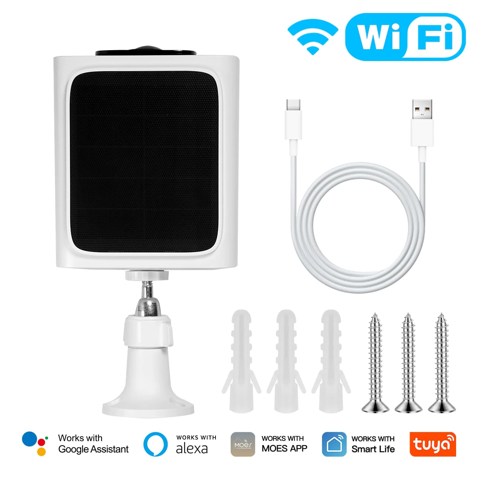  Caméra de sécurité solaire intelligente MOES, double bande WiFi 2.4/5GHz, étanche IP65, surveill