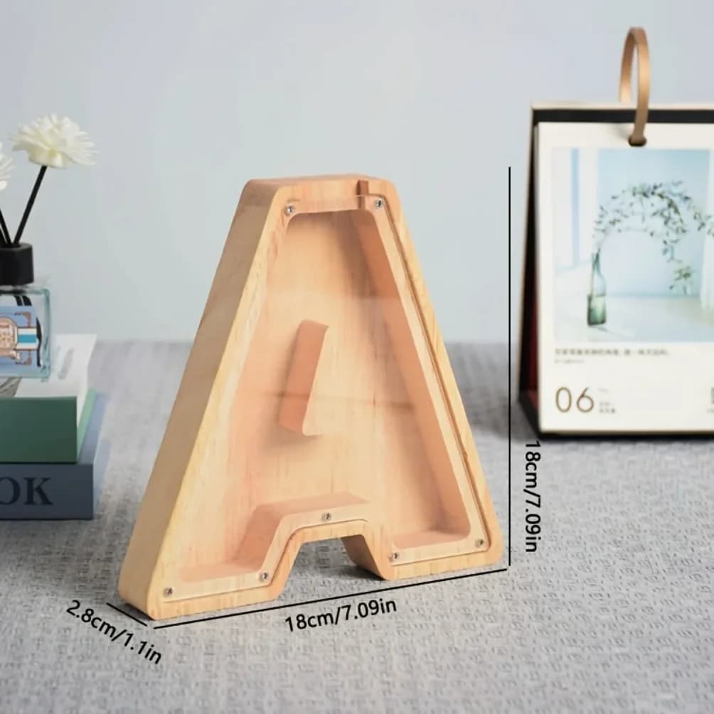 Tirelire anglaise 26 lettres, boîte d'économie d'argent en bois, boîte de rangement de pièces de mon