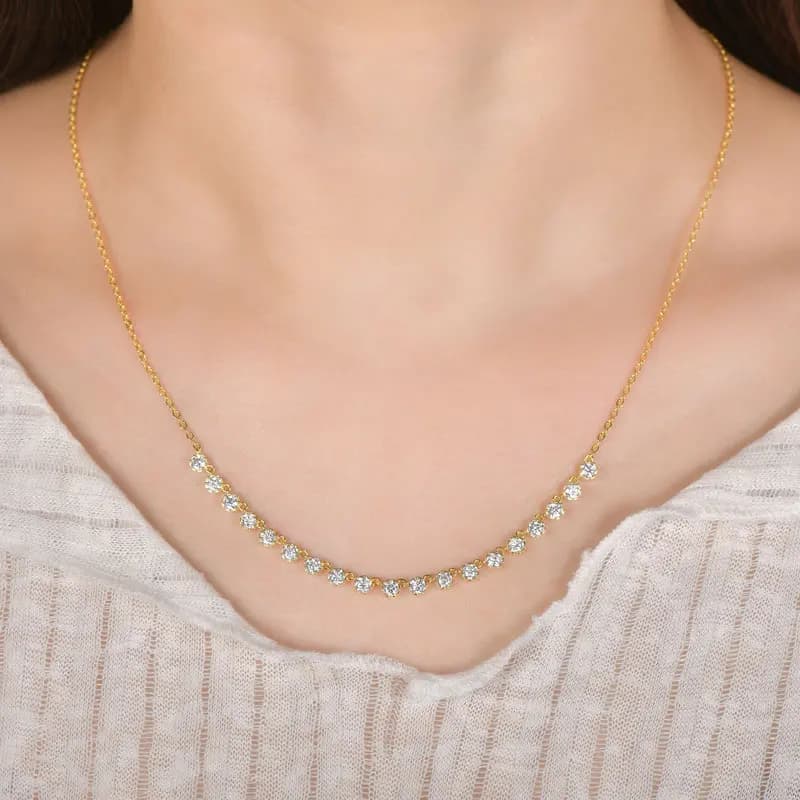 Collier style bulle en moissanite étincelante de 3 mm, collier ras du cou en or 14 carats pour femme