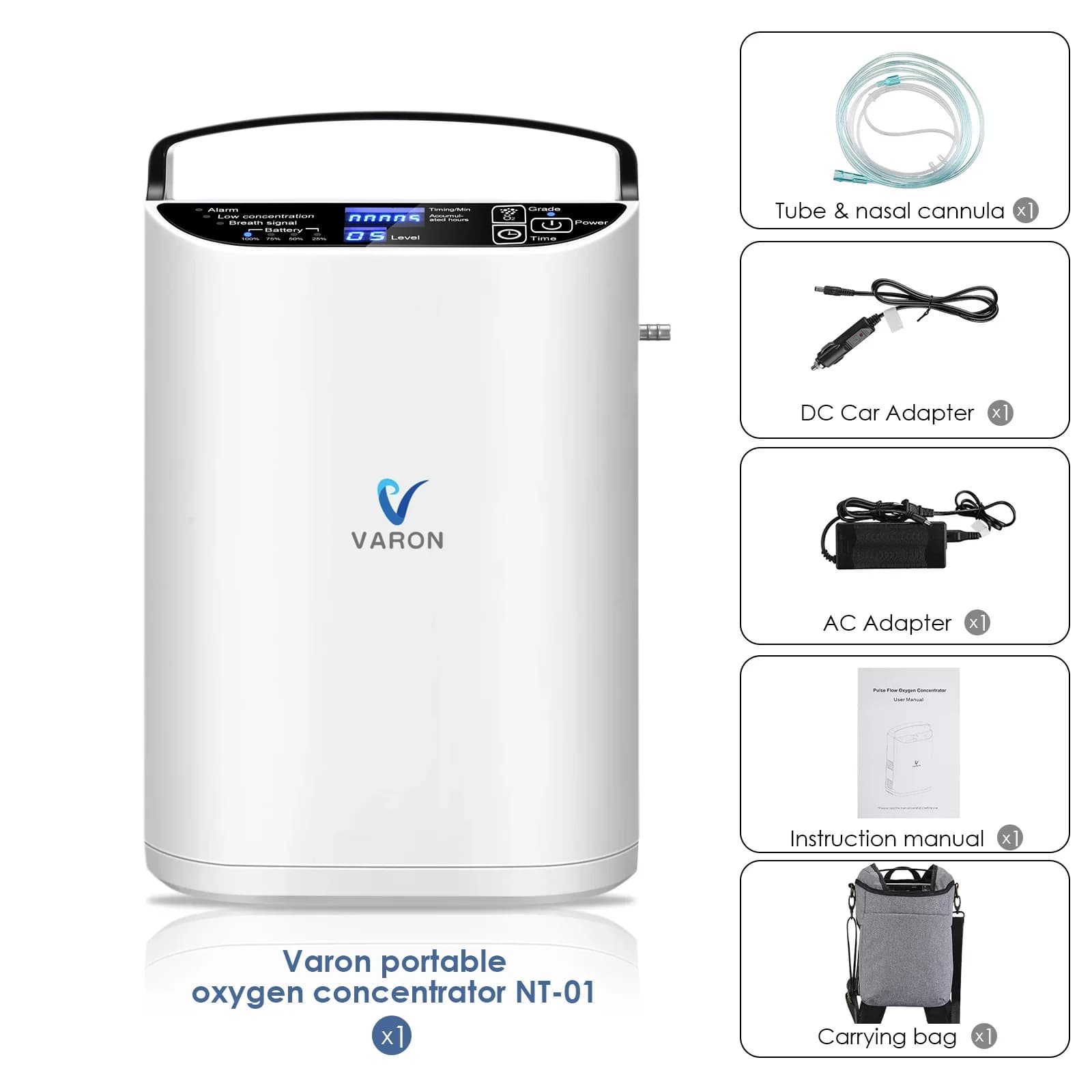 Varon NT-01 Pro Conteneur d'oxygène portable 93-95%, machine d'o2 de 1-5 litres avec batterie amovib