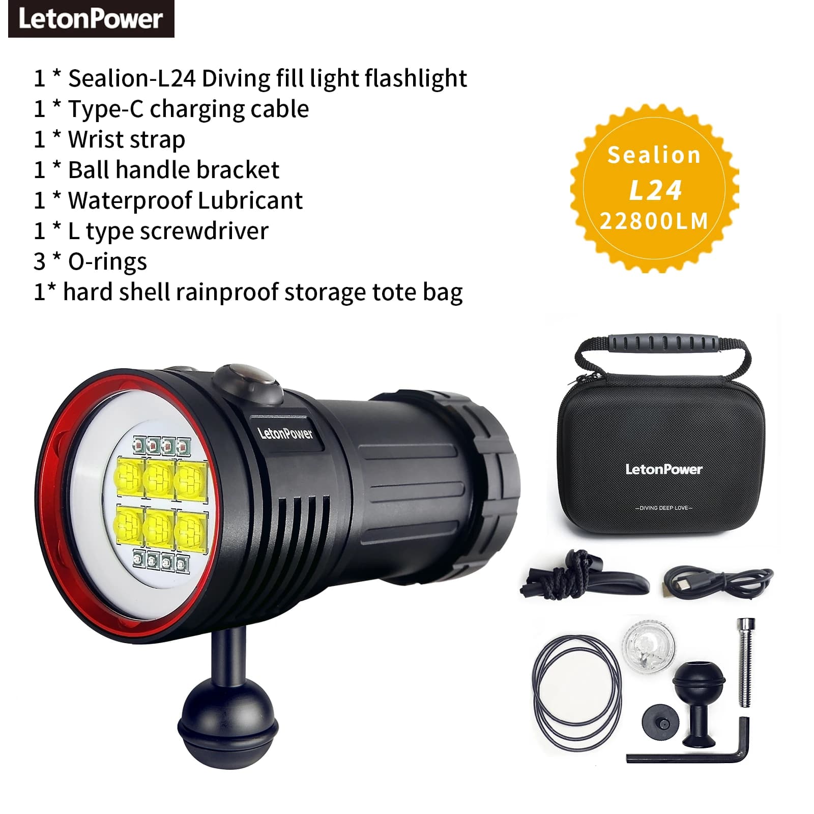 LetonPower lampe de poche de plongée 22800Lumens rechargeable éclairage sous-marin 100m torche étanc