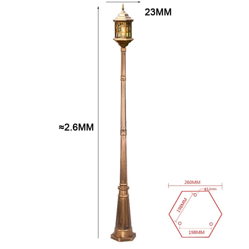 Lampadaire extérieur de style européen à tête unique sur poteau haut 260 cm pour parc, route, villa
