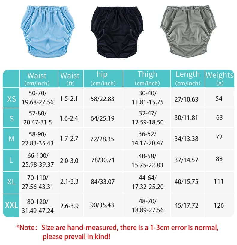 3 pièces couleur unie imperméable iaper pour adultes lavable réutilisable couche-culotte pantalon an