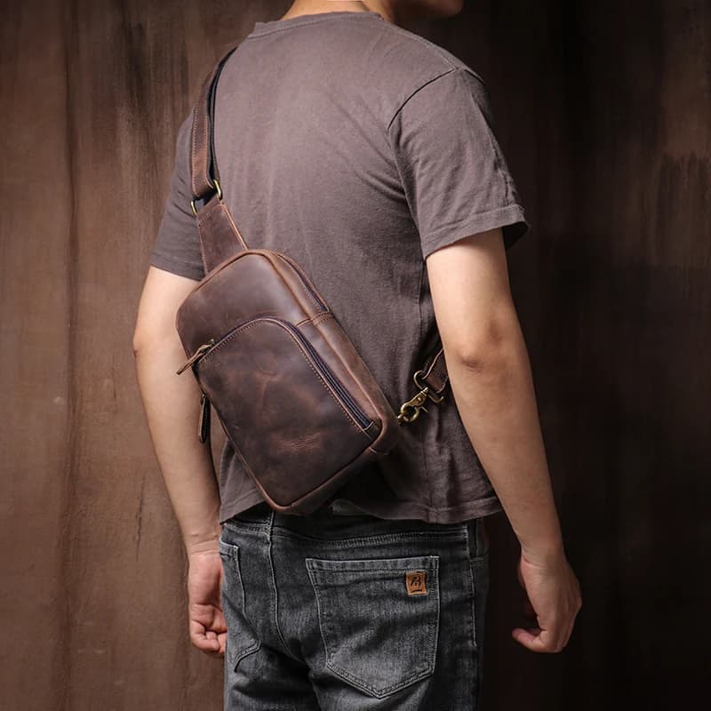 LUOKIR-Sac à Dos Vintage en Cuir group pour le dehors, Sacoche à Bandoulière de Haute Qualité