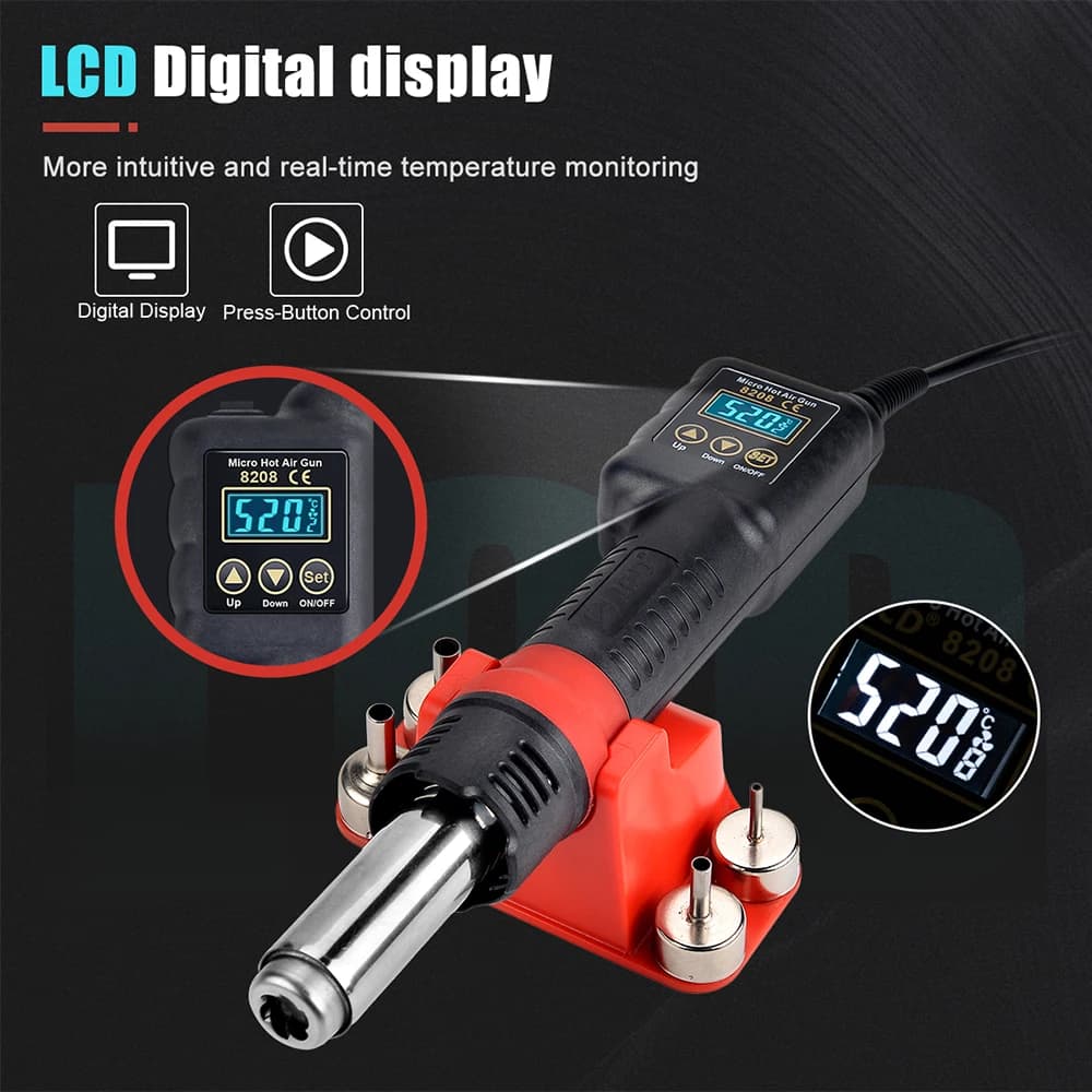 JCD pistolet à Air chaud 8208 Micro Station de soudage de retouche LCD sèche-cheveux numérique pour