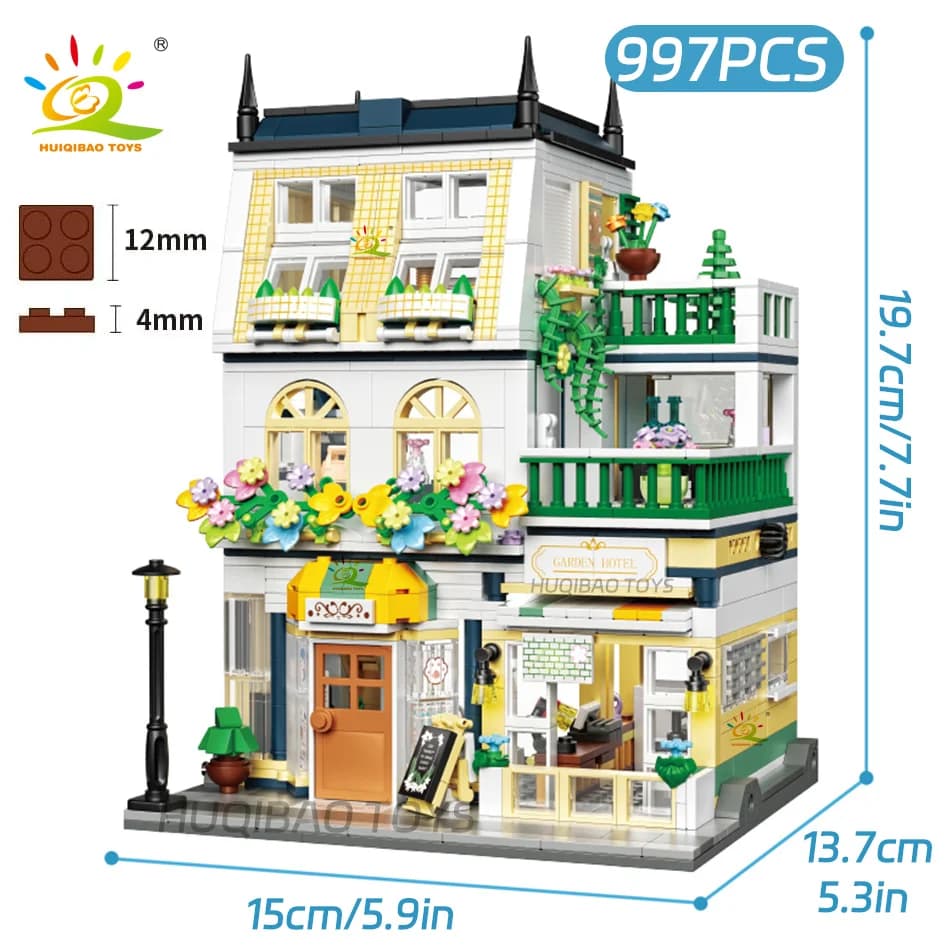 HUIQIBAO 997 pièces Mini jardin hôtel modèle blocs de Construction ville rue maison Construction Mic