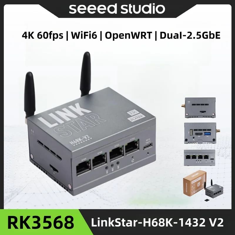 LinkStar-H68K-1432 V2 Wi-Fi 6 pour Home Assistant avec 4 Go RAM et 32 Go eMMC, Ethernet dual-2.5G et