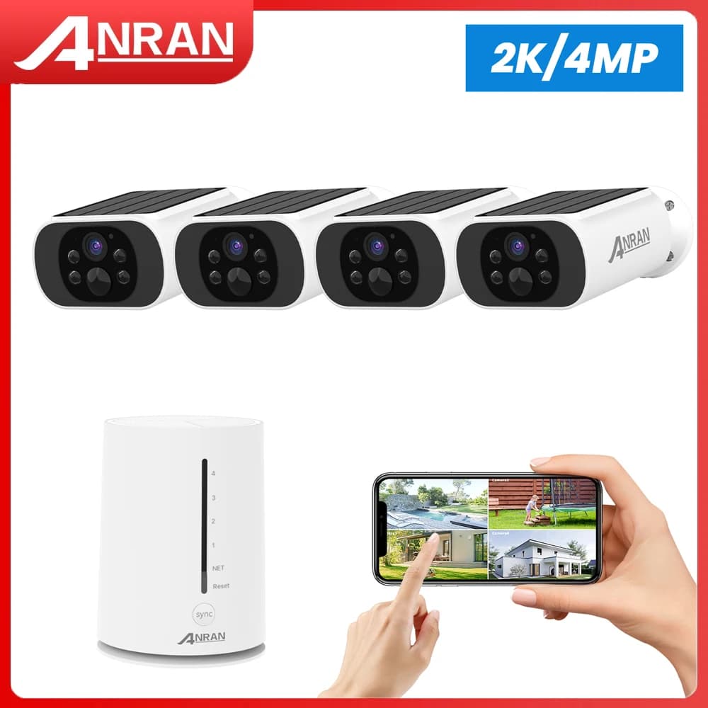 ANRAN 2K Kit de système de caméra solaire 4MP caméra Wifi sans fil extérieure 4CH NVR 4 caméras déte