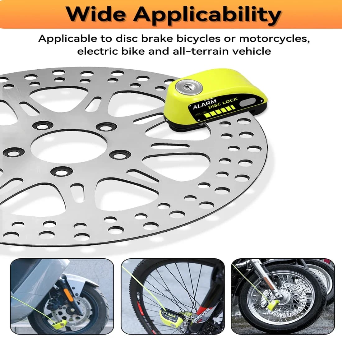 Anchtek-Cadenas de frein à disque d'alarme de moto, sécurité de roue de moto, étanche, 110dB, fort,