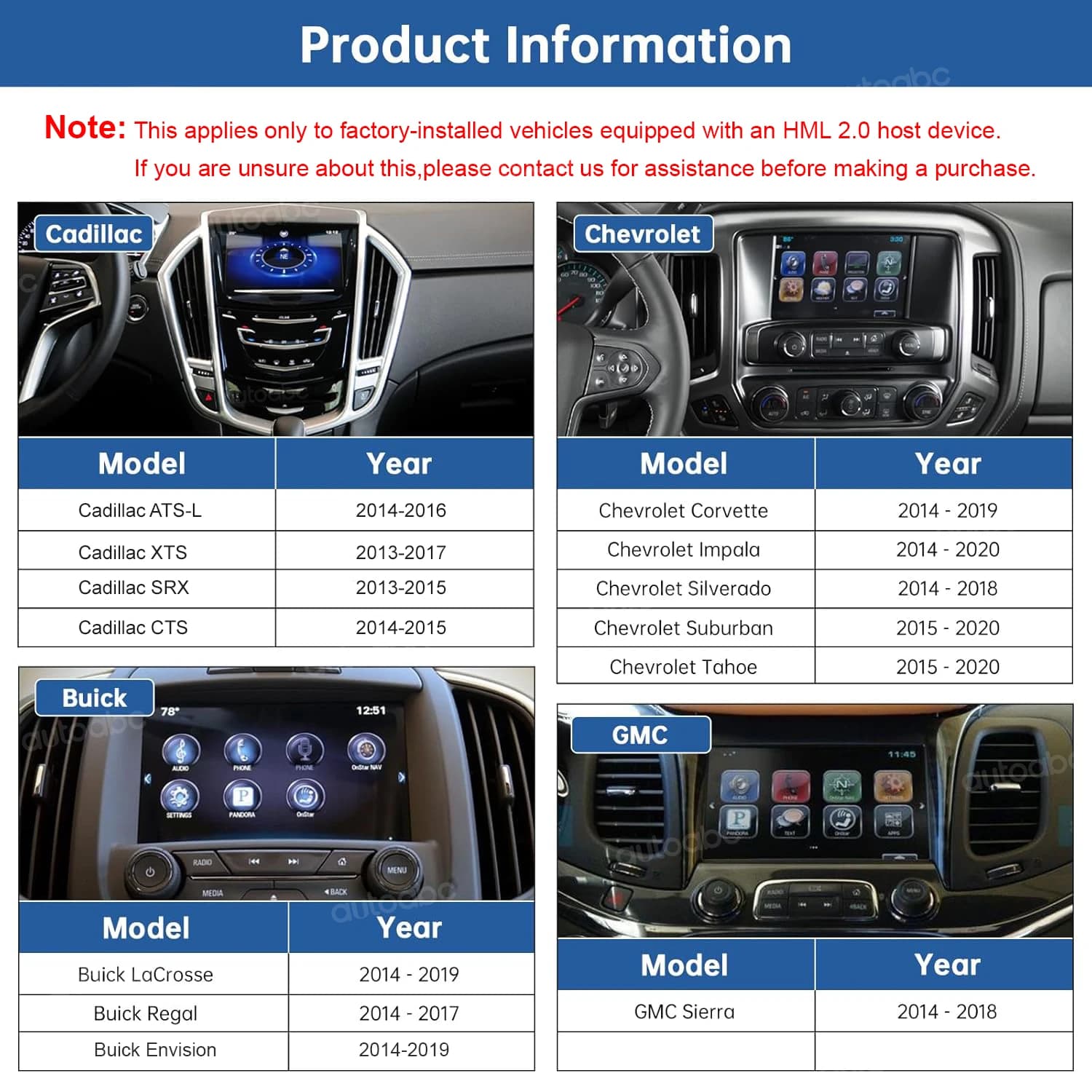 Interface multimédia de navigation sans fil AUTOABC CarPlay Android Auto pour Cadillac ATS-L XTS SRX