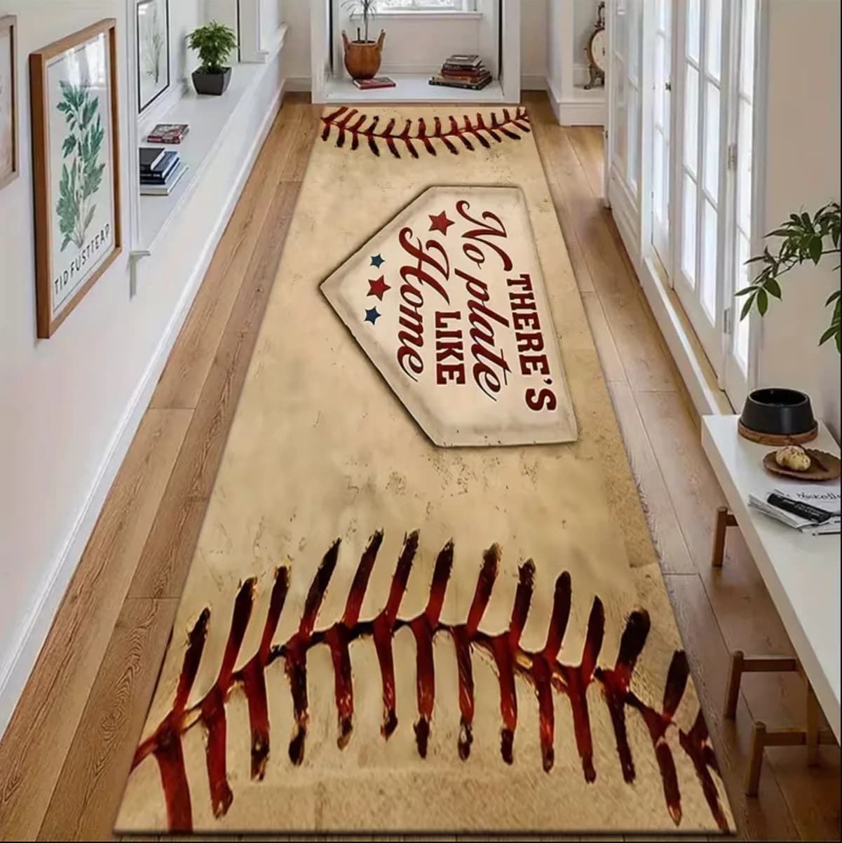Tapis de couloir à thème baseball, tapis rétro, « Il n'y a pas de lieu comme la maison », antidérapa