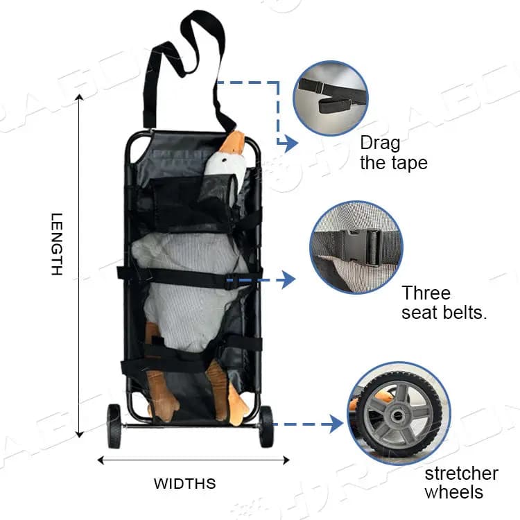 Civière médicale pour animaux de compagnie, chariot de premiers secours pour petits animaux, civière