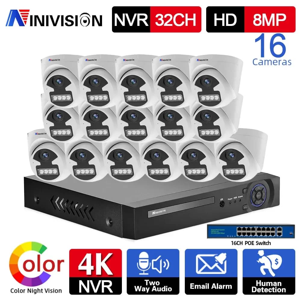Système de caméra de sécurité CCTV NVR 8MP 5MP 16/24/32CH, Audio bidirectionnel 4K POE, kit de Surve