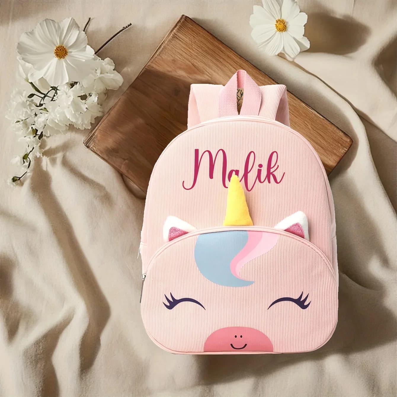 Sac à dos personnalisé licorne pour enfants | Dessin animé mignon, brodé | Cadeau d'hiver de Noë