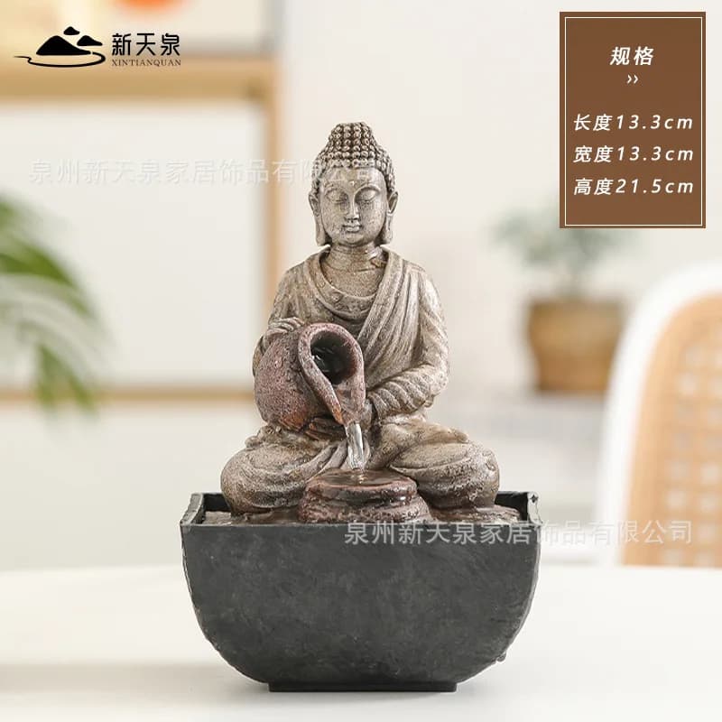 Fontaine d'eau zen bouddhiste Feng Shui avec figurine, pompe USB, décoration de bureau, entrée de ma