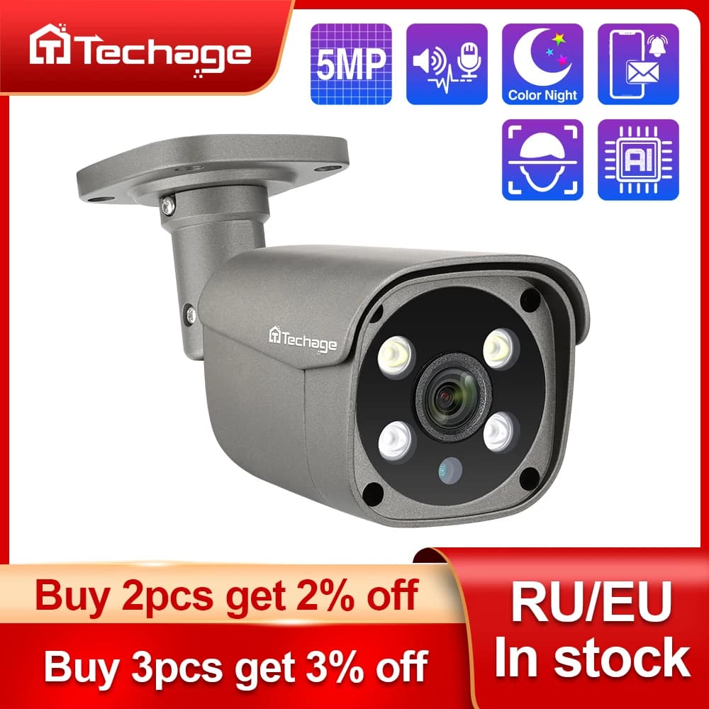 Techage-Caméra de surveillance extérieure POE IP 4K, 5MP/8MP, en métal, avec audio bidirectionnel et