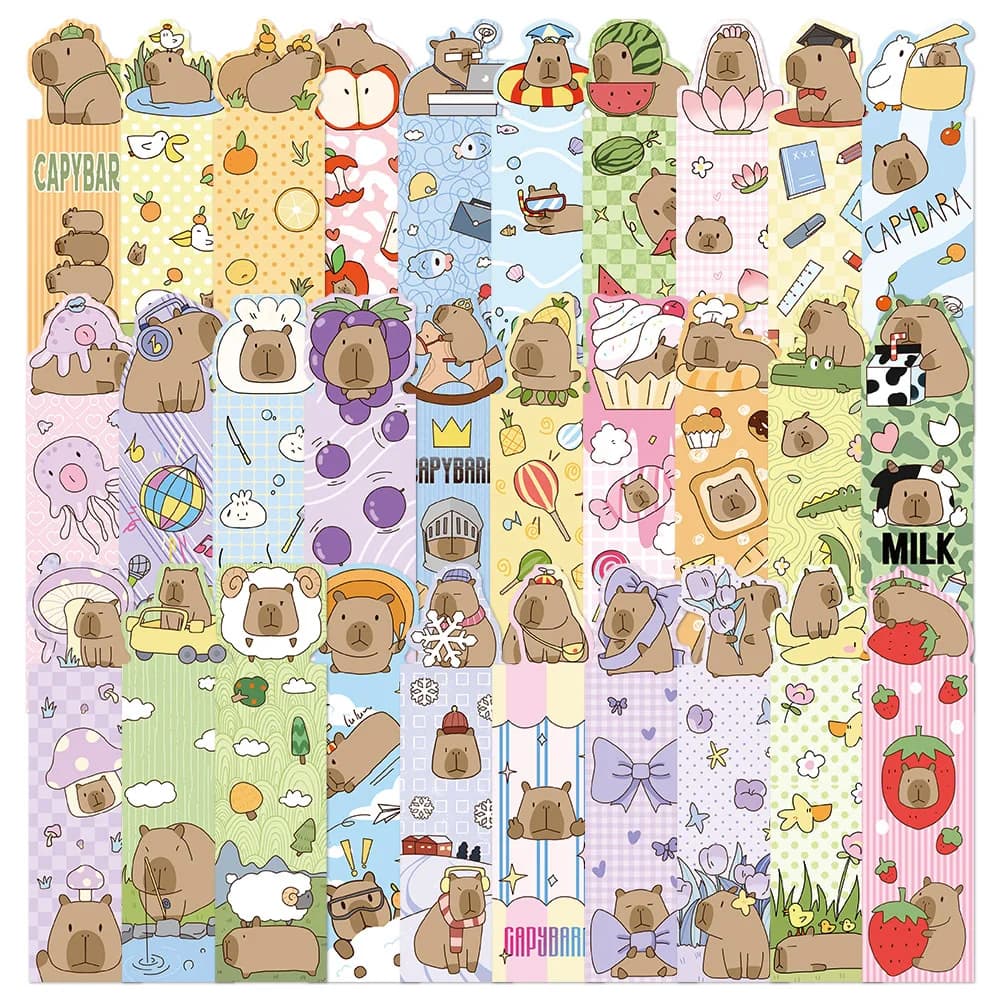 30 signets Capybara de dessin animé mignon, petite Niche de décoration, livre de lecture, marque-pag