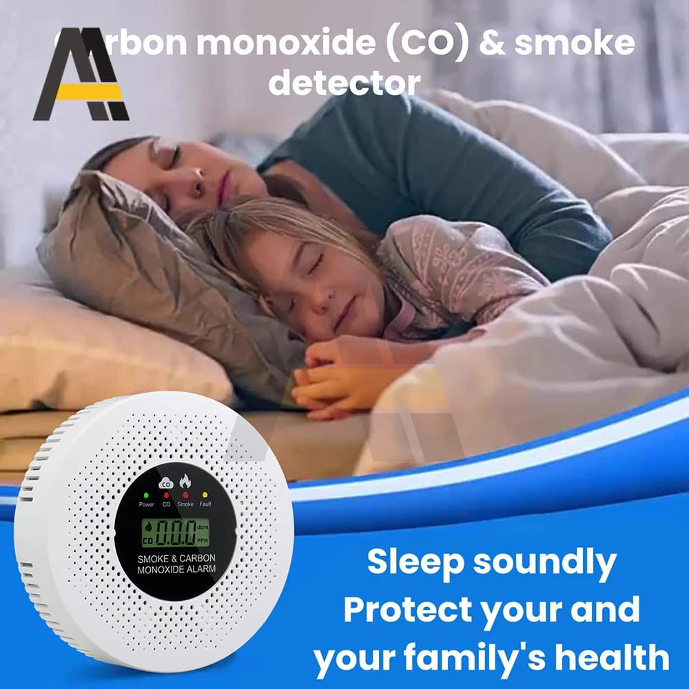 Détecteur de fumée d'alarme incendie 2 en 1 avec écran LCD, alimenté par batterie, pour maison, appa