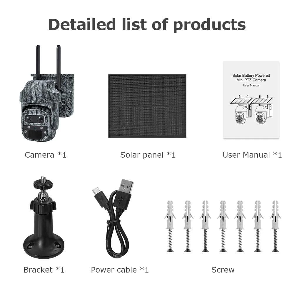 Caméra de suivi des sentiers à énergie solaire 4G, PTZ, avec détection humaine 12X PIR, HD, 6mp, IP,