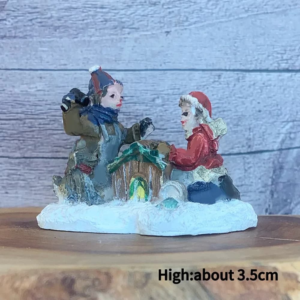 Figurine de village de Noël vintage en résine 3D, scène hivernale peinte à la main, souvenir, décora