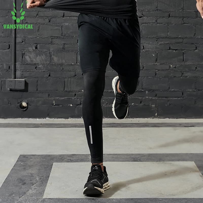 VANSYDICAL – pantalon de Compression pour hommes, collant de course avec rayures réfléchissantes, Le