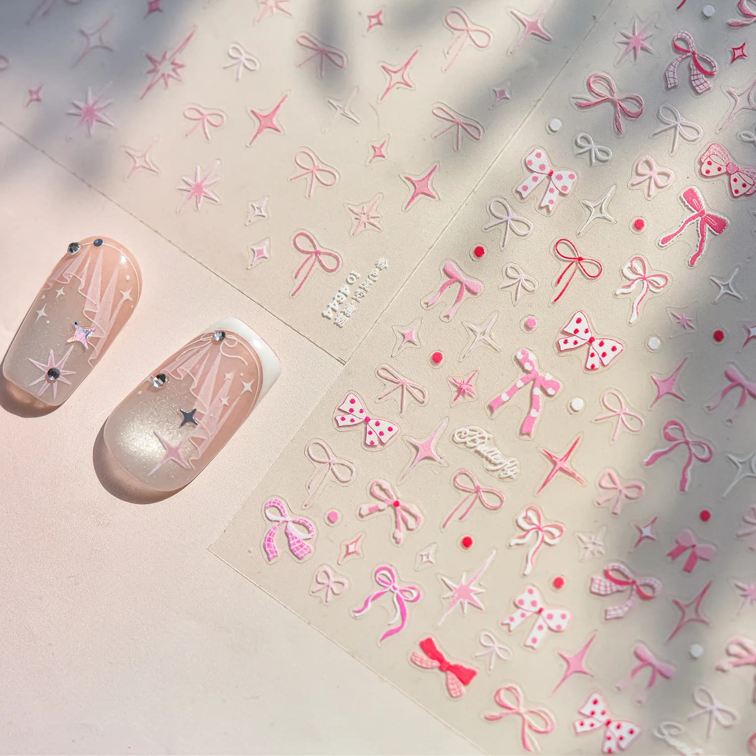 Autocollant pour ongles fins et résistants 3D, mignon ciel étoilé rose, autocollants pour Nail Art,