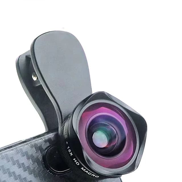 Objectif de caméra de téléphone 15X 4K HD, Macro 2 en 1, objectif grand Angle, prise de vue à Distan
