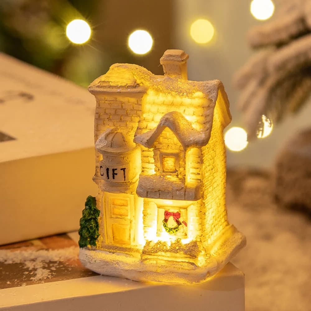 Petite maison de noël scintillante, jolie maison de noël lumineuse blanche, ornement en résine, lumi