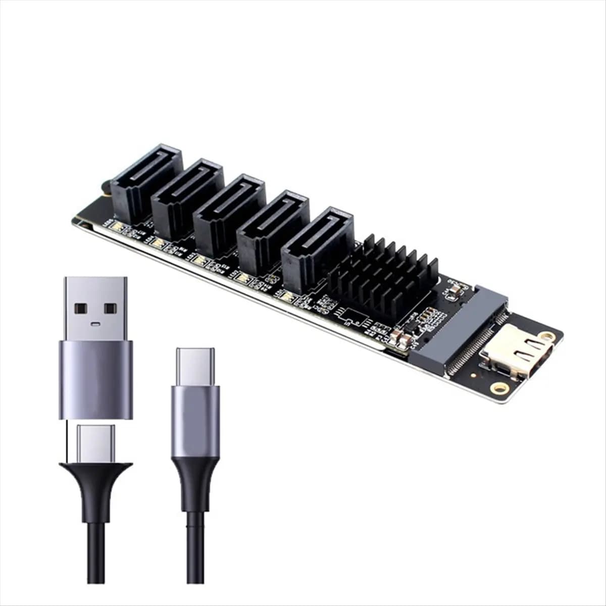 Carte de conversion adaptateur Perfect-TYPE-C vers SATA3.0 5 Ports 6Gbps USB10G JM575 + JMS580 pour