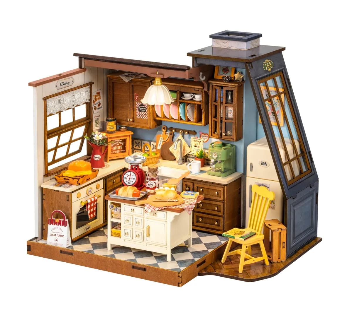 Robotime Rolife Baking Kitchen Wooden Dollhouse 3D Puzzle Miniature avec un design pré-coloré amusan