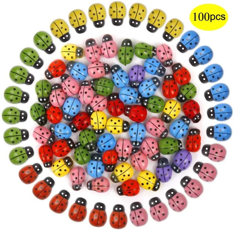Petite coccinelle en bois auto-adhésive, 100 pièces, pour artisanat, Scrapbooking, bricolage, décora