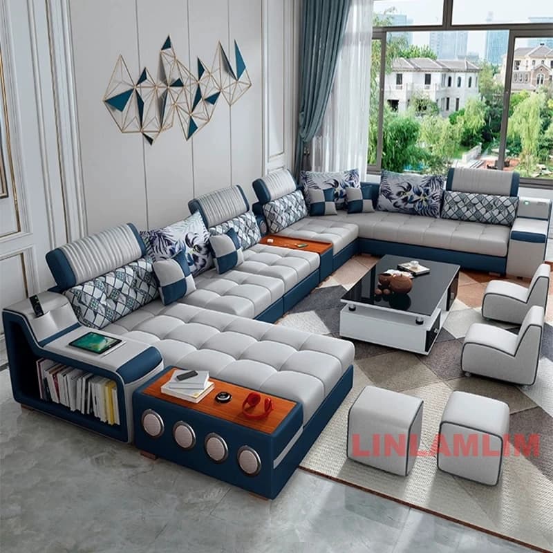 Canapé modulaire rembourré en tissu avec porte-gobelets, canapé sectionnel moderne en forme de U ave