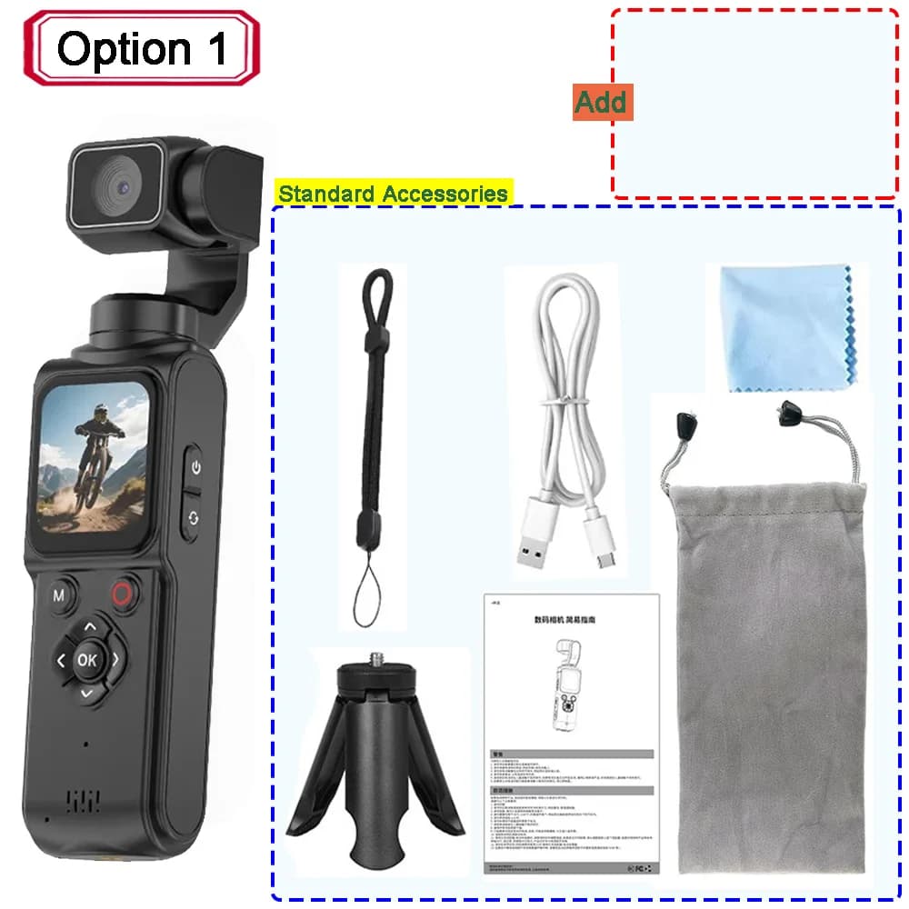 Stabilisateur de caméra d'action de poche 4K Ultra HD 330 ° Caméra sportive portable Wi-Fi avec su