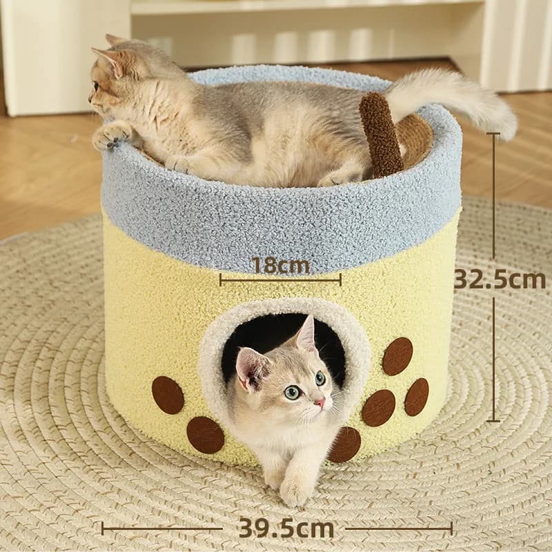 Arbre à chat avec maison à chat 2 en 1, côondo à chat fermé et chaud, poste à gratter en Sisal pour