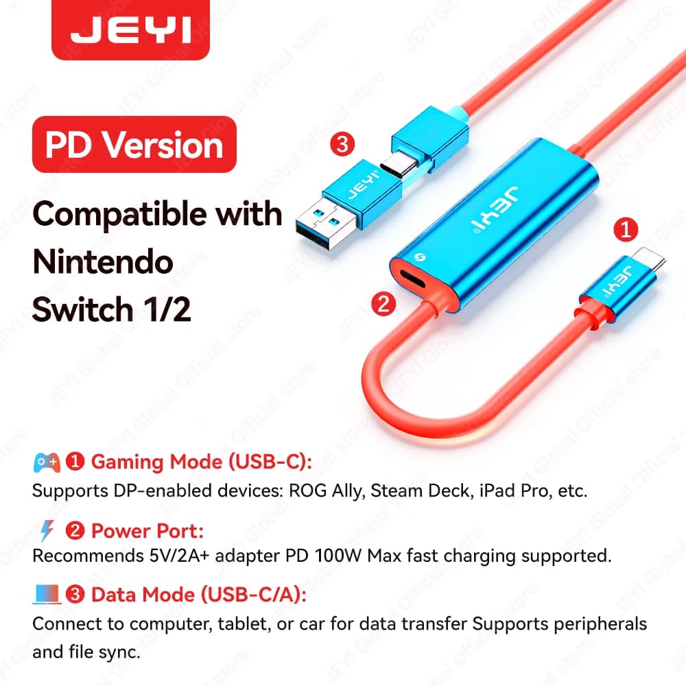 JEYI carte de Capture vidéo avec 100WPD USB C vers USB A/C enregistrer des jeux Audio vidéo en direc