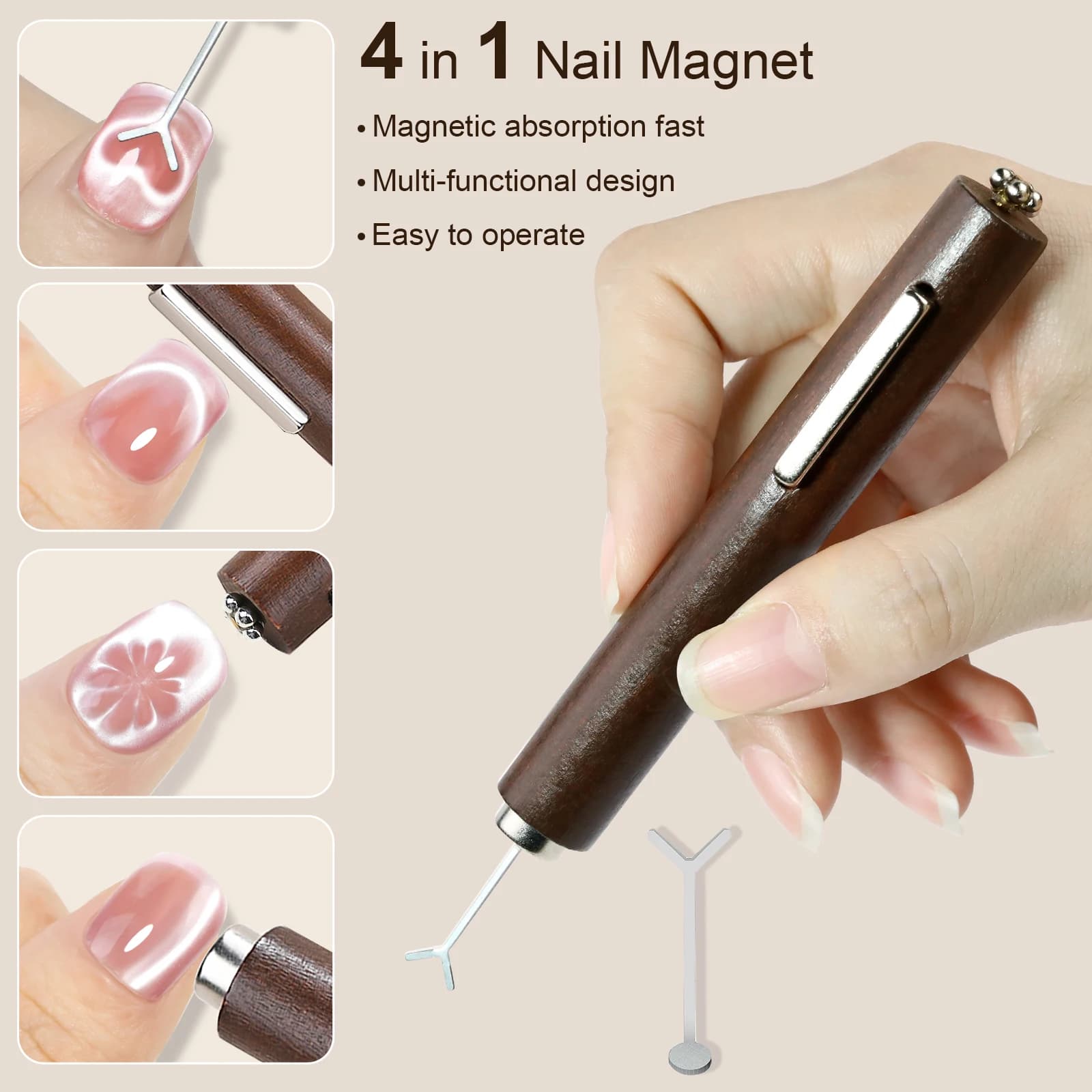 Aimant œil de chat fort multifonctionnel 3 en 1, bâton magnétique pour ongles en Gel UV/LED pour la
