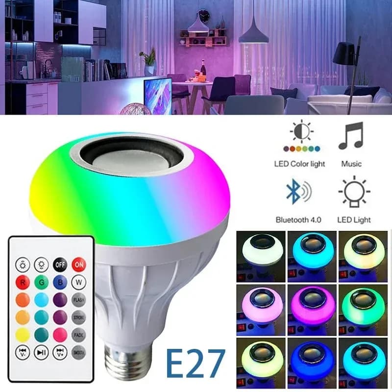 12W E27 RGB coloré musique télécommande LED ampoule Led lumières intelligentes Bluetooth musique amp