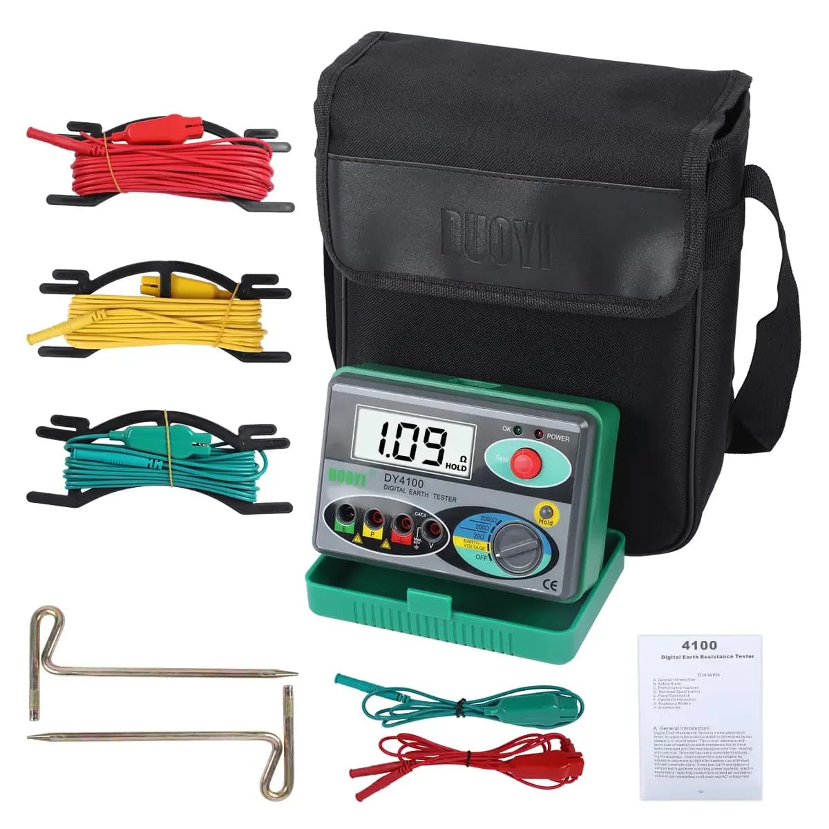 Testeur numérique de résistance de terre, testeur de résistance de terre de 0-2000 ohms, compteur de