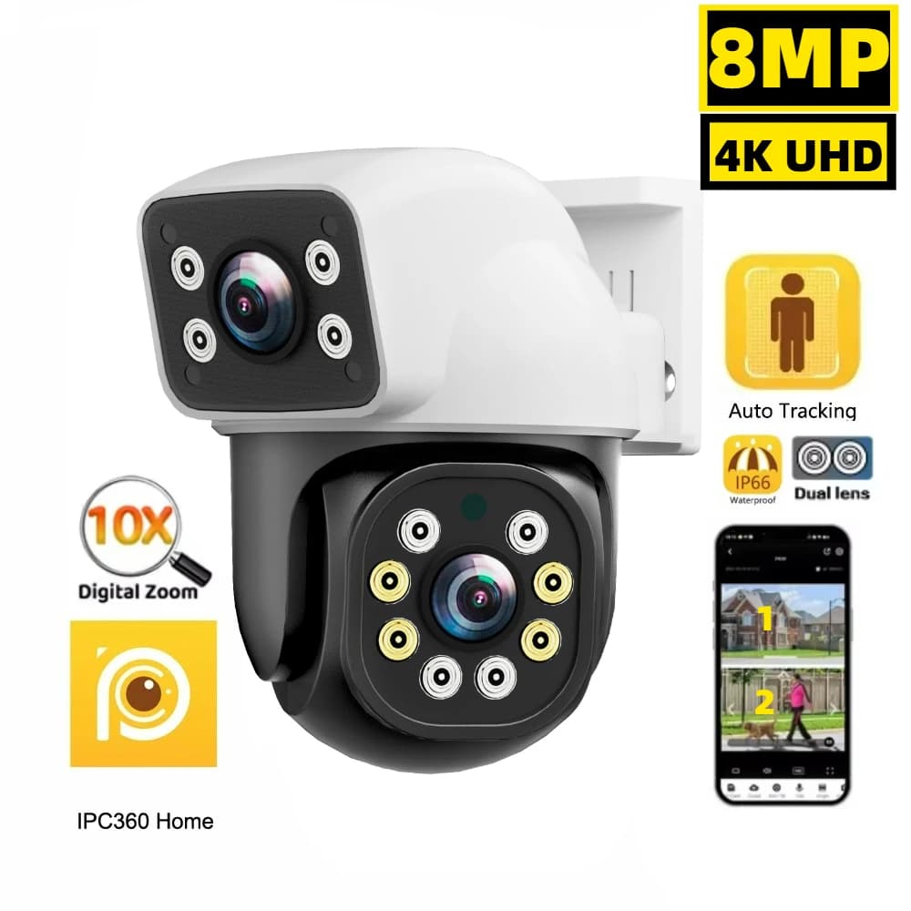 Caméra IP WiFi extérieure IPC360 Home 6K UHD, Triple objectif 12MP avec détection humaine AI, suivi