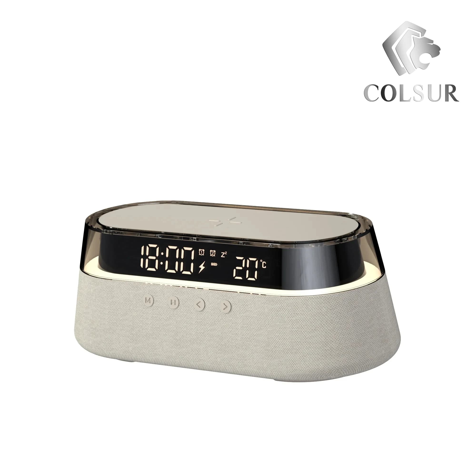 Réveil intelligent 6 en 1 – Chargeur sans fil 15 W, haut-parleur Bluetooth, radio FM, double alarme,